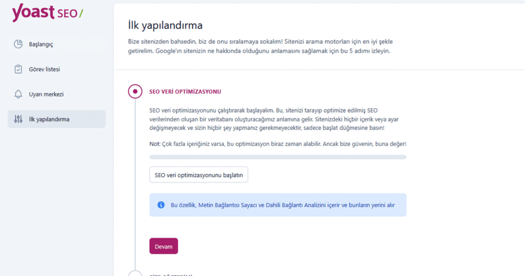 yoast seo ilk yapilandirma ekrani