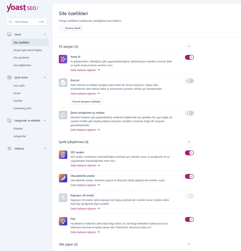 yoast seo ozellikler paneli