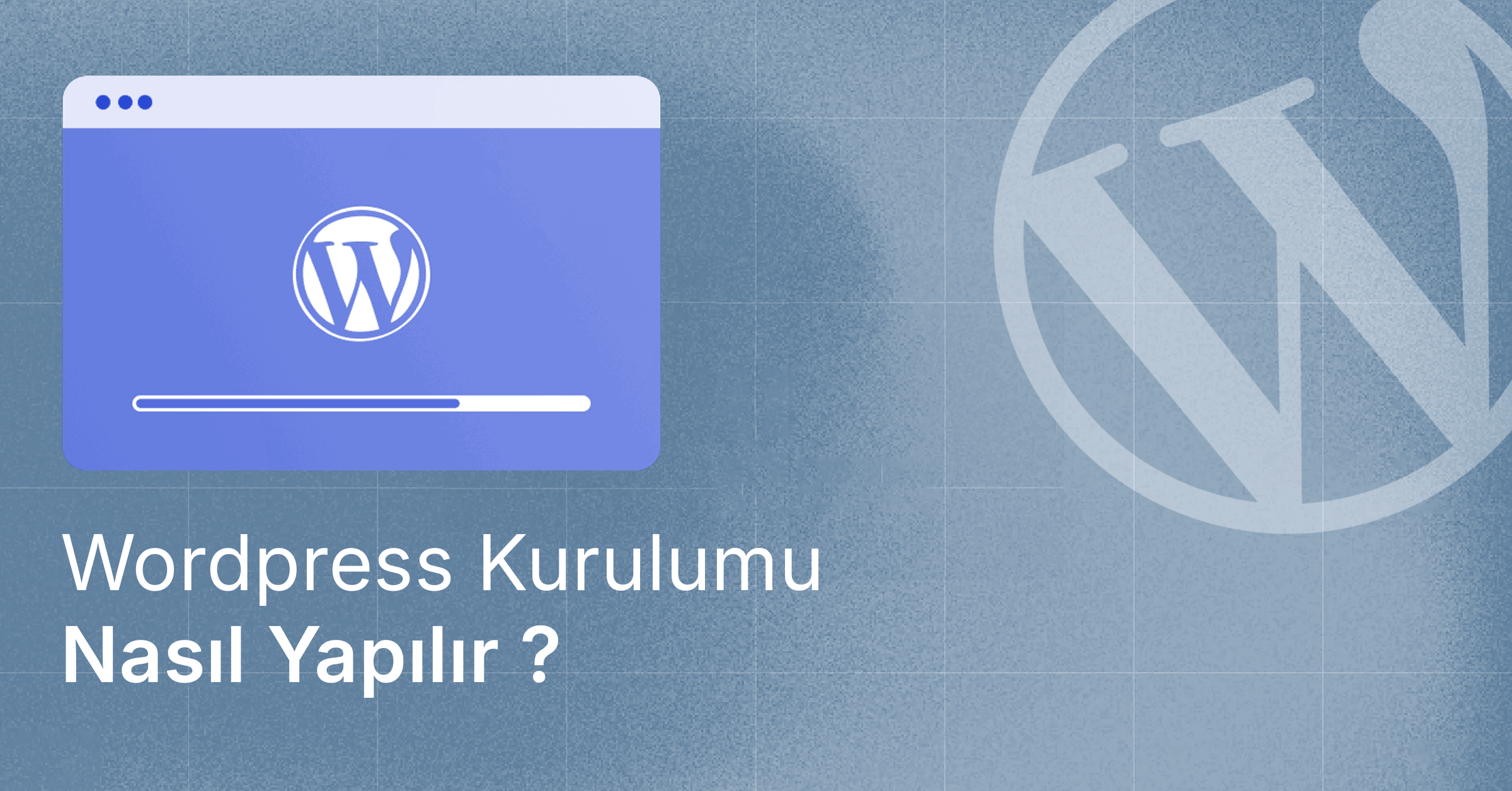 WordPress kurulumu sürecini simgeleyen, yükleme ekranı ve WordPress logosu içeren görsel