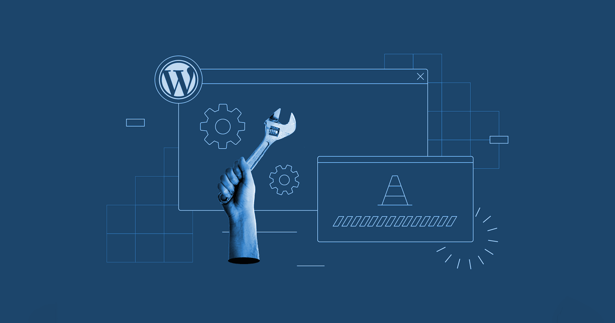 WordPress bakım modu simgesi; İngiliz anahtarı, dişli çarklar ve bakım uyarı levhasıyla site bakımda ekranı